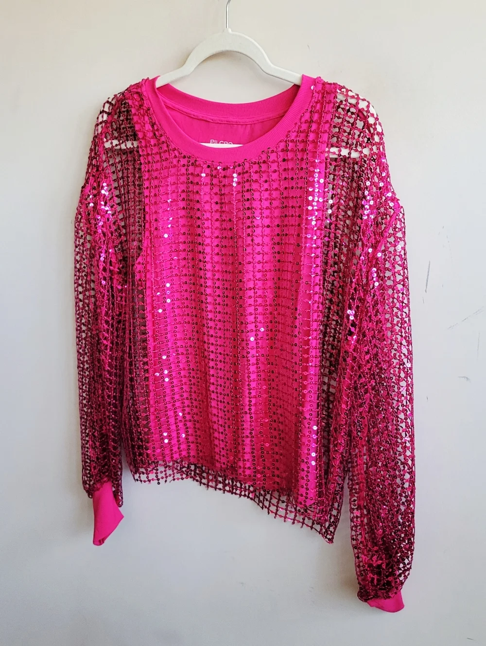 Pilcro Long-Sleeve Sequin‎ Top Raspberry
